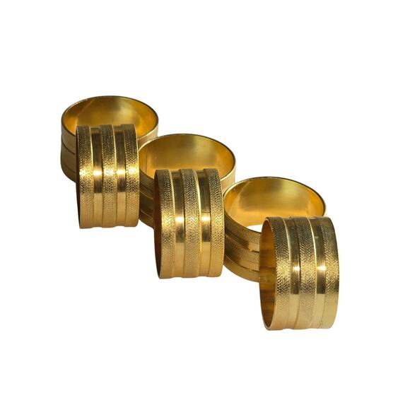 Round Brass Napkin Rings Set of 6, Vintage Made in Hong Kong - Picture 3 of 9